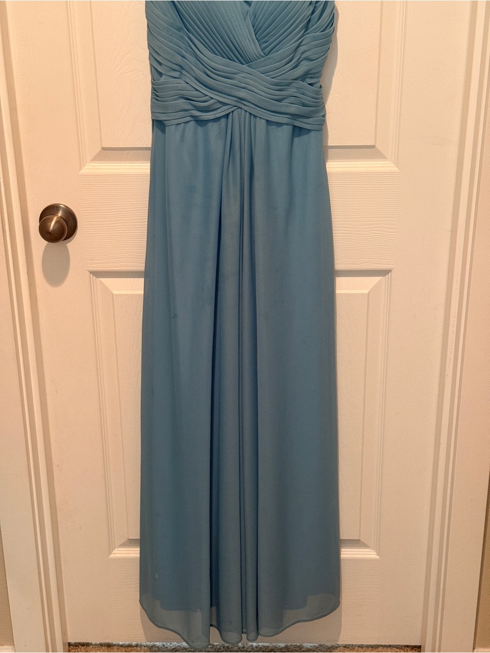 Slate Blue Pleated Chiffon and Satin (Junior) Bridesmaid’s Dress